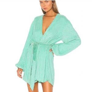 NWT RETROFETE Gabrielle Sequin Wrap Dress in Mint as seen on Revolve